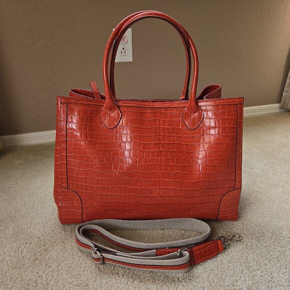 Claudia Firenze Handbags - Claudia Firenze Croc Leather Tote Burnt Orange Rust Genuine Italian Leather